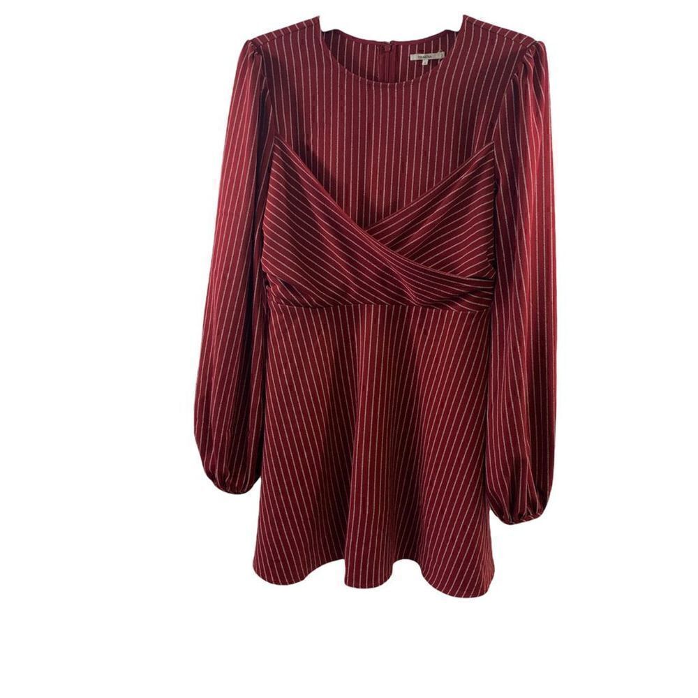Tularosa Rust Red Lina Pinstripe Flounce Mini Dress Size M
